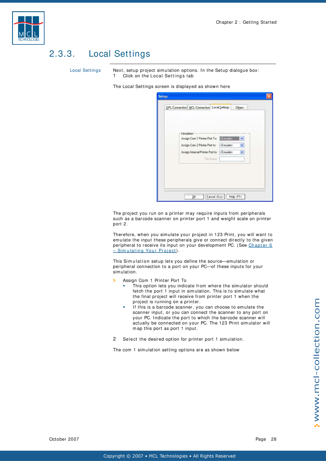 Datamax v1.1x user manual Click on the Local Settings tab, Local Settings screen is displayed as shown here 