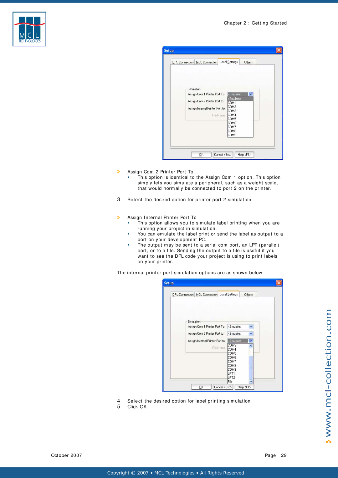 Datamax v1.1x user manual Getting Started Assign Com 2 Printer Port To 