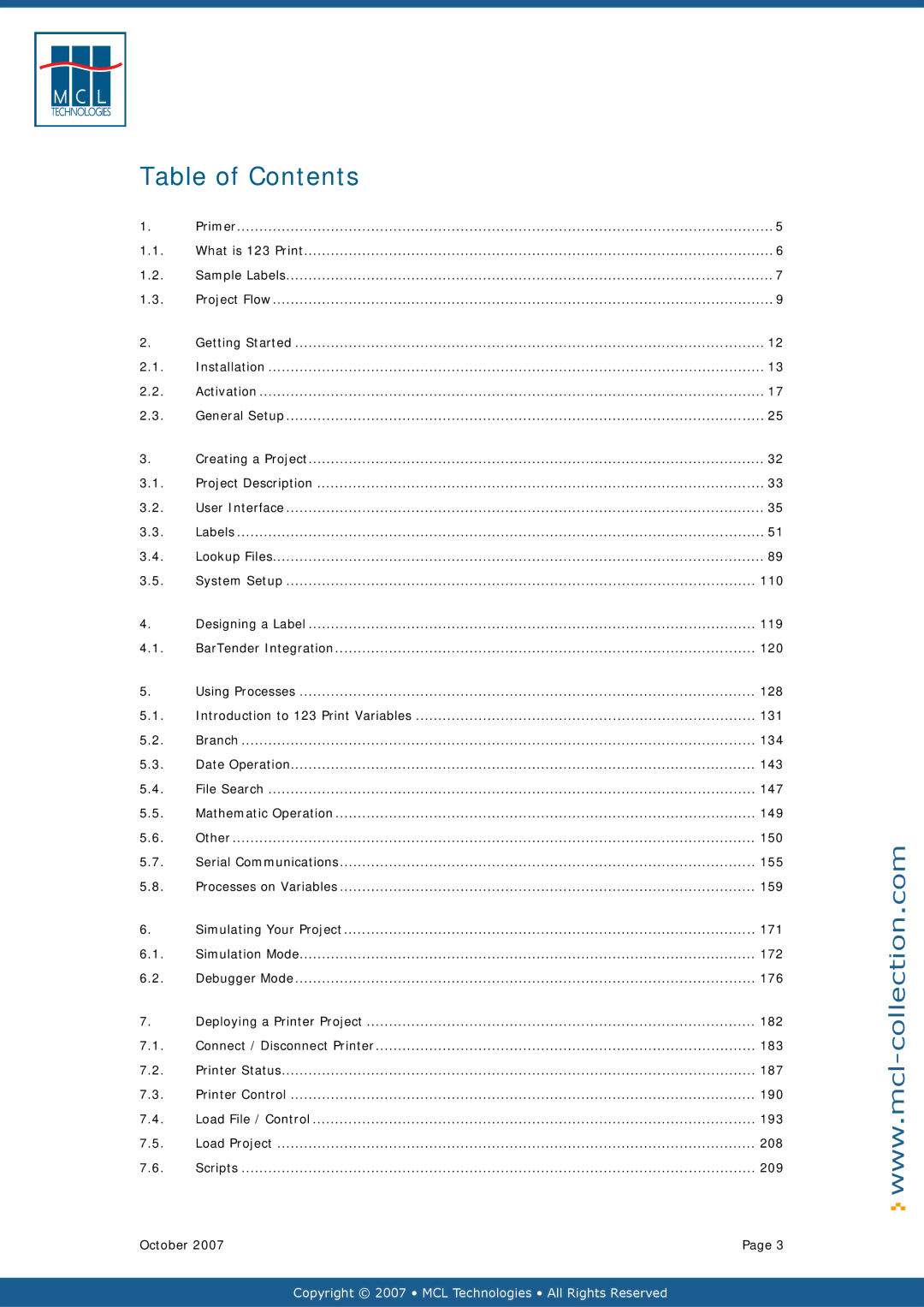 Datamax v1.1x user manual Table of Contents 