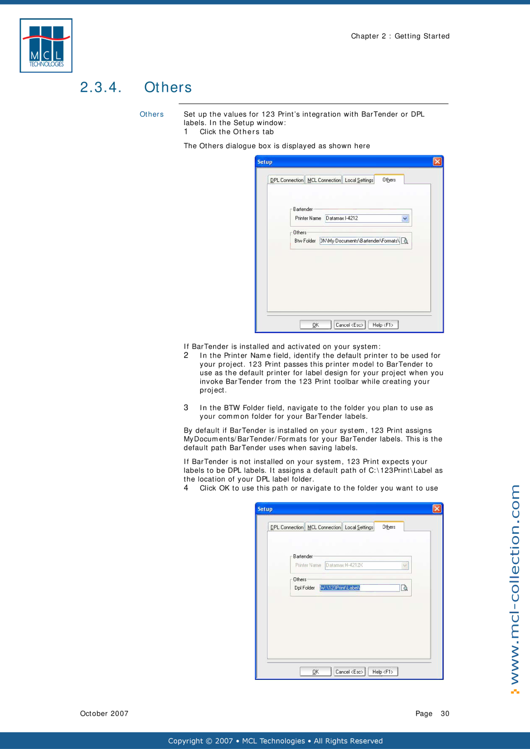 Datamax v1.1x Labels. In the Setup window, Click the Others tab, Others dialogue box is displayed as shown here 