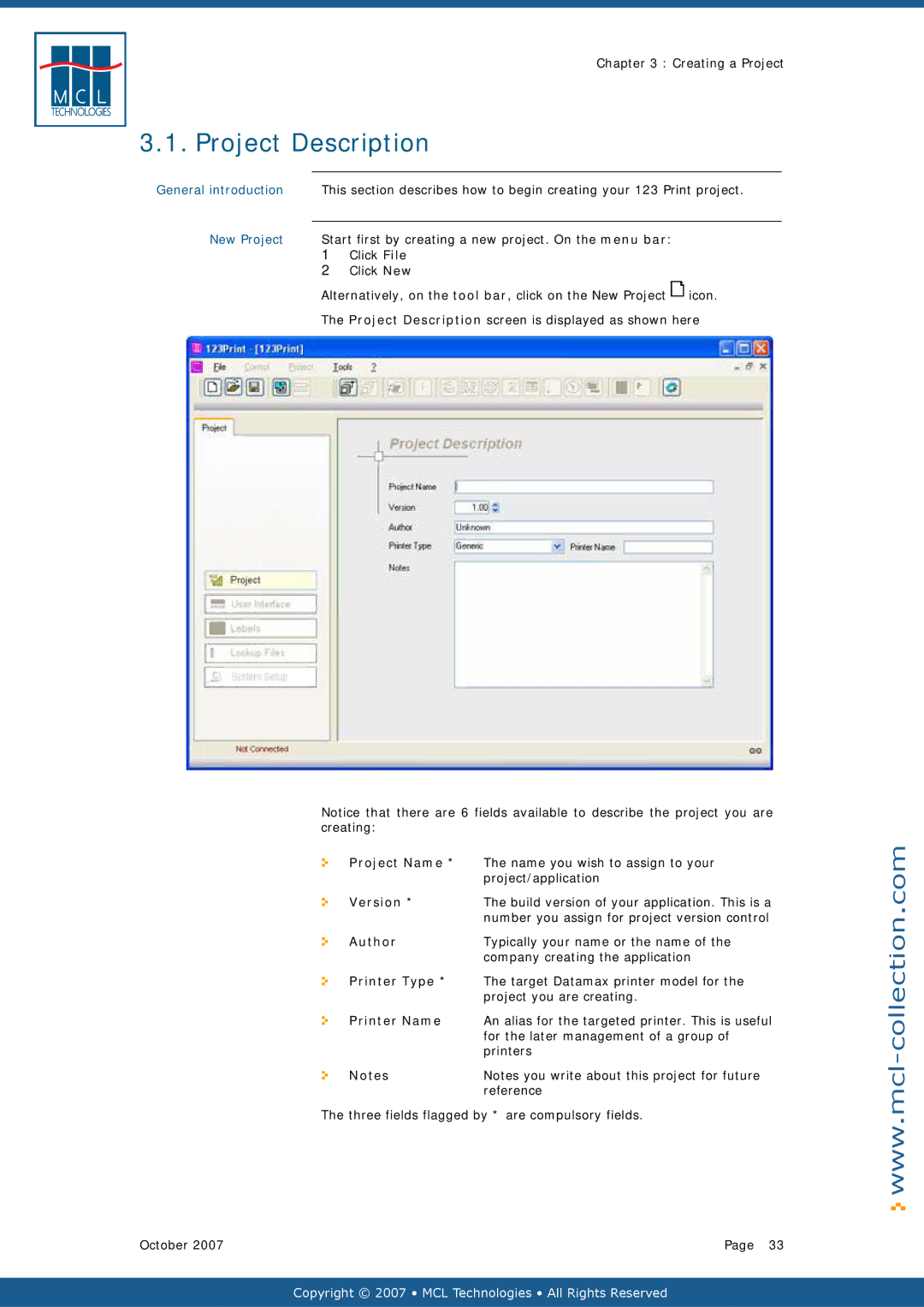 Datamax v1.1x user manual Project Description 