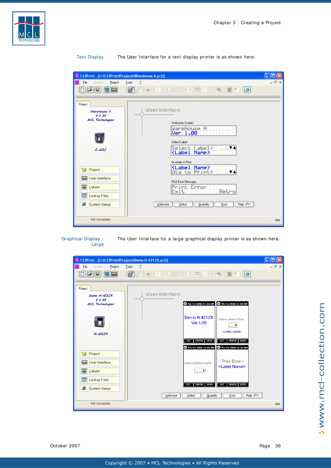 Datamax v1.1x user manual Text Display, User Interface for a text display printer is as shown here 