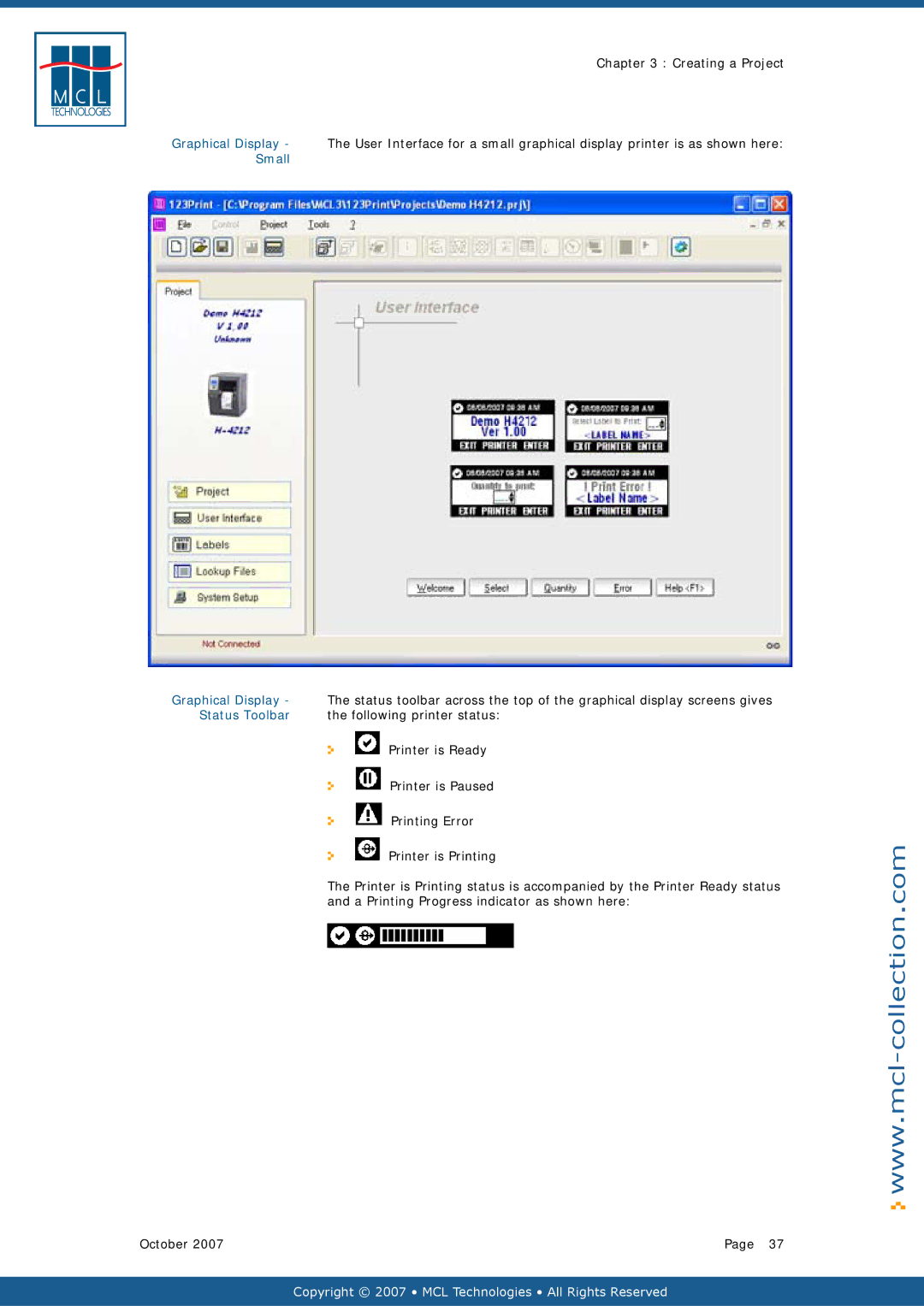 Datamax v1.1x user manual Status Toolbar 