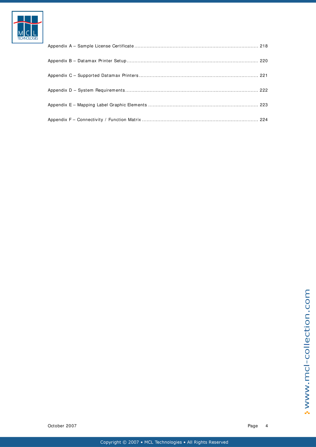 Datamax v1.1x user manual 218, 220, 221, 222, 223, 224 