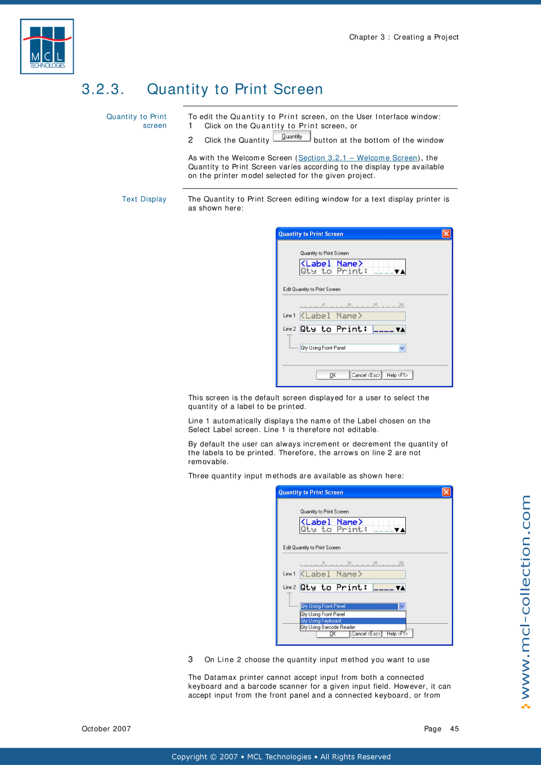 Datamax v1.1x Quantity to Print Screen, Click on the Quantity to Print screen, or, Click the Quantity, As shown here 