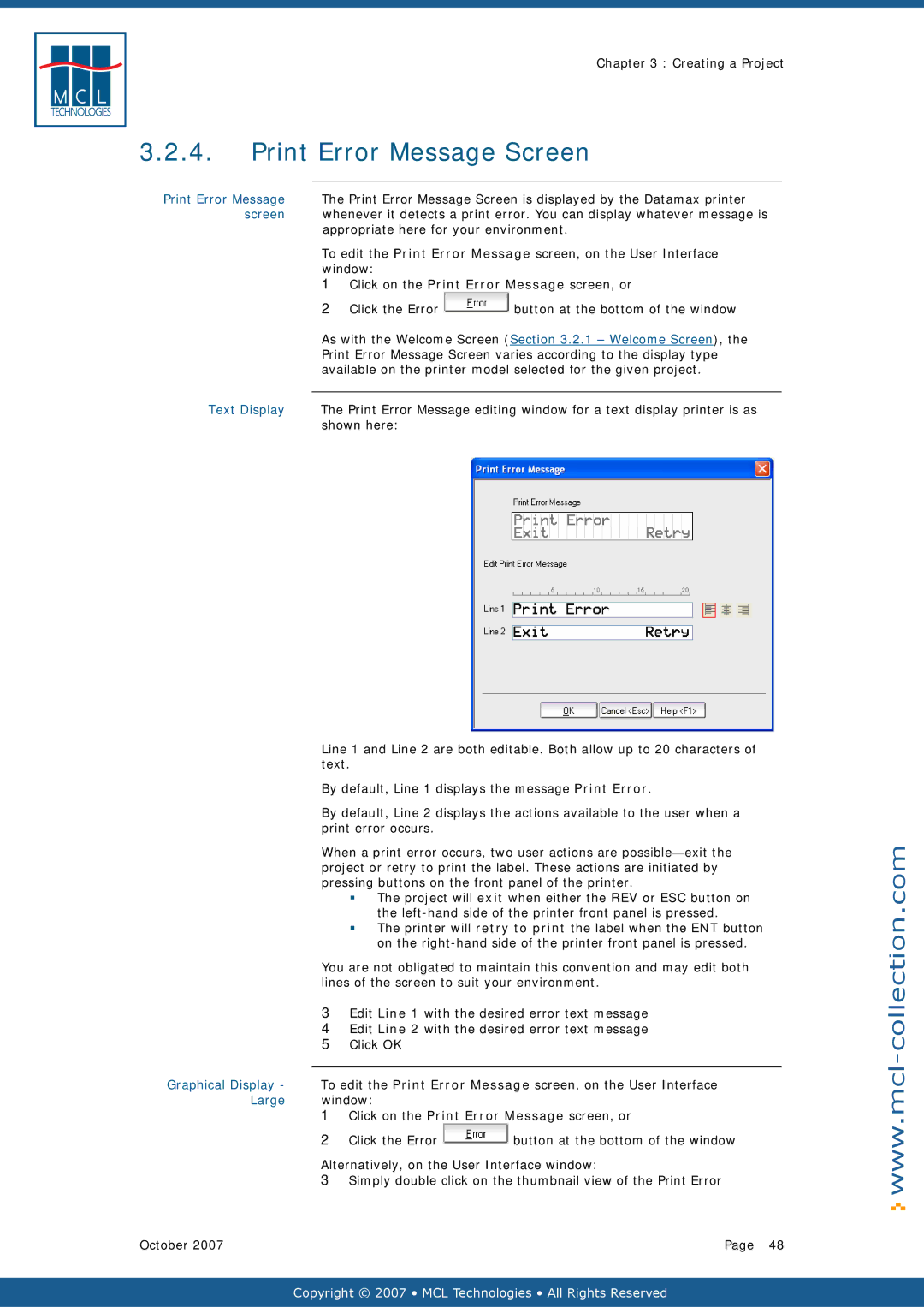 Datamax v1.1x user manual Print Error Message Screen, Appropriate here for your environment 