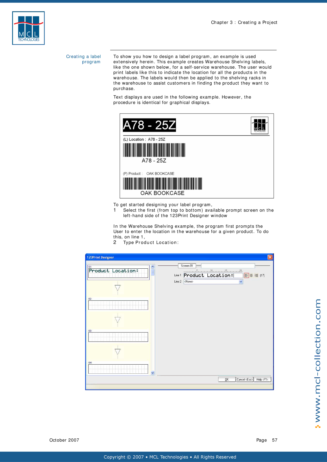 Datamax v1.1x Program, Purchase, Text displays are used in the following example. However, Type Product Location 