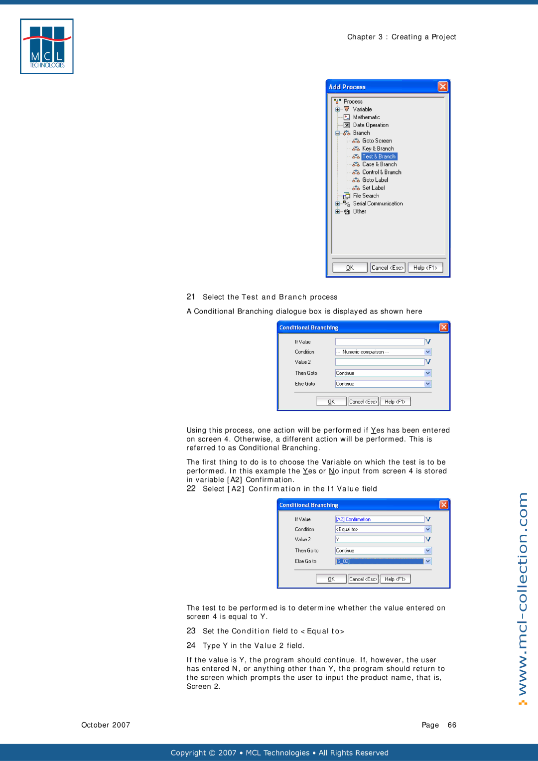 Datamax v1.1x user manual Select A2 Confirmation in the If Value field, Set the Condition field to Equal to 