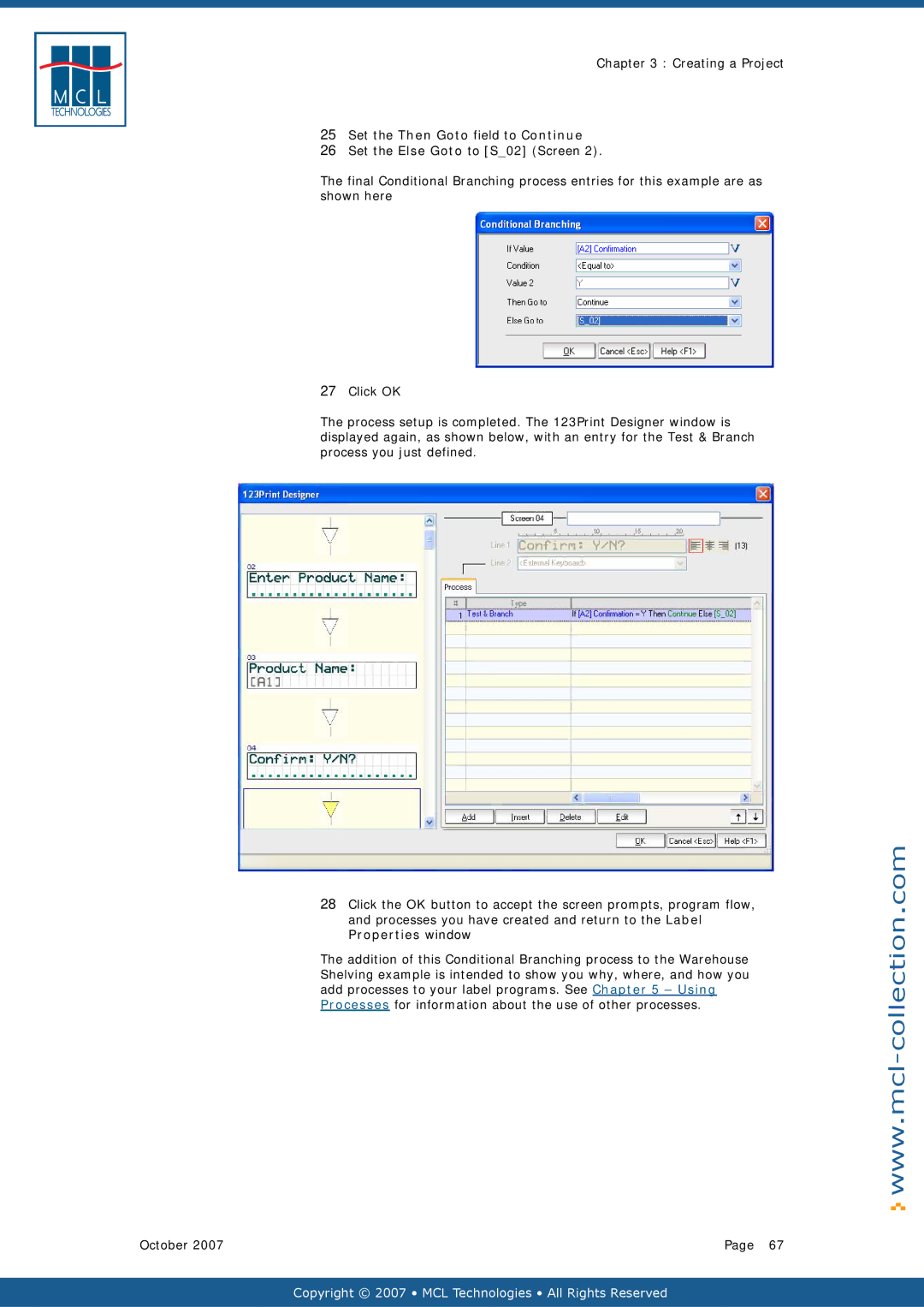 Datamax v1.1x user manual Creating a Project, Set the Then Goto field to Continue 