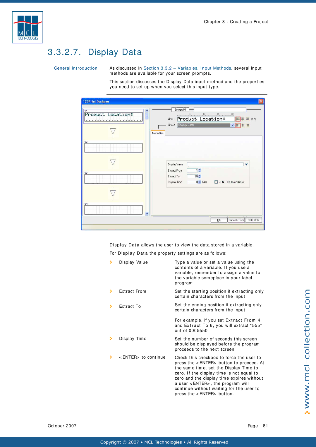 Datamax v1.1x user manual Display Data, You need to set up when you select this input type 