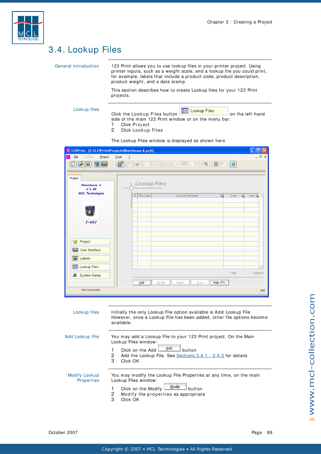 Datamax v1.1x user manual Click Project Click Lookup Files, Modify the properties as appropriate 