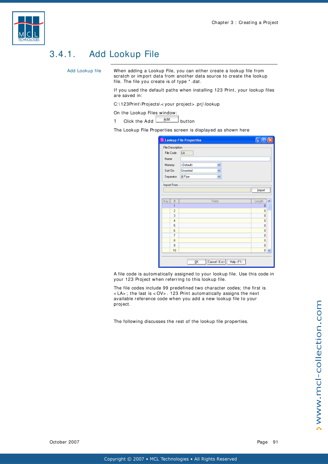 Datamax v1.1x user manual Add Lookup File, Add Lookup file, File. The file you create is of type *.dat, Are saved 