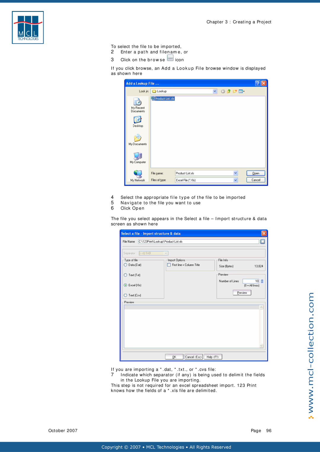 Datamax v1.1x user manual Copyright 2007 MCL Technologies All Rights Reserved 