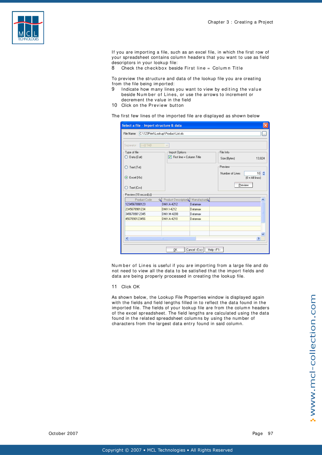 Datamax v1.1x user manual Check the checkbox beside First line = Column Title, Click OK 