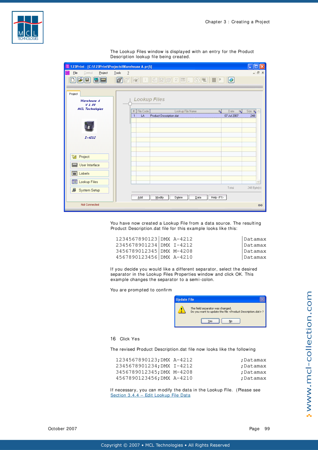 Datamax v1.1x user manual Edit Lookup File Data 