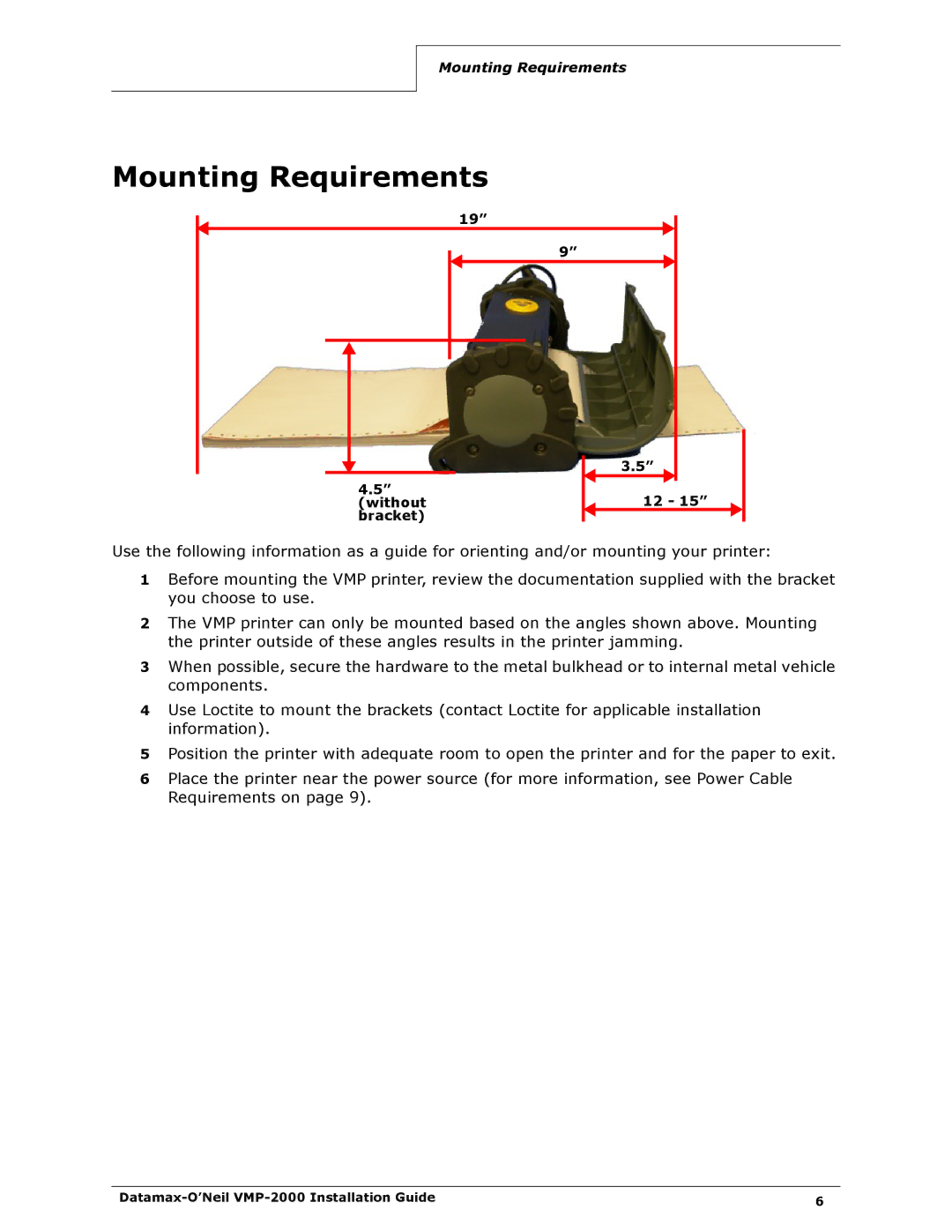 Datamax VMP-2000 manual Mounting Requirements 