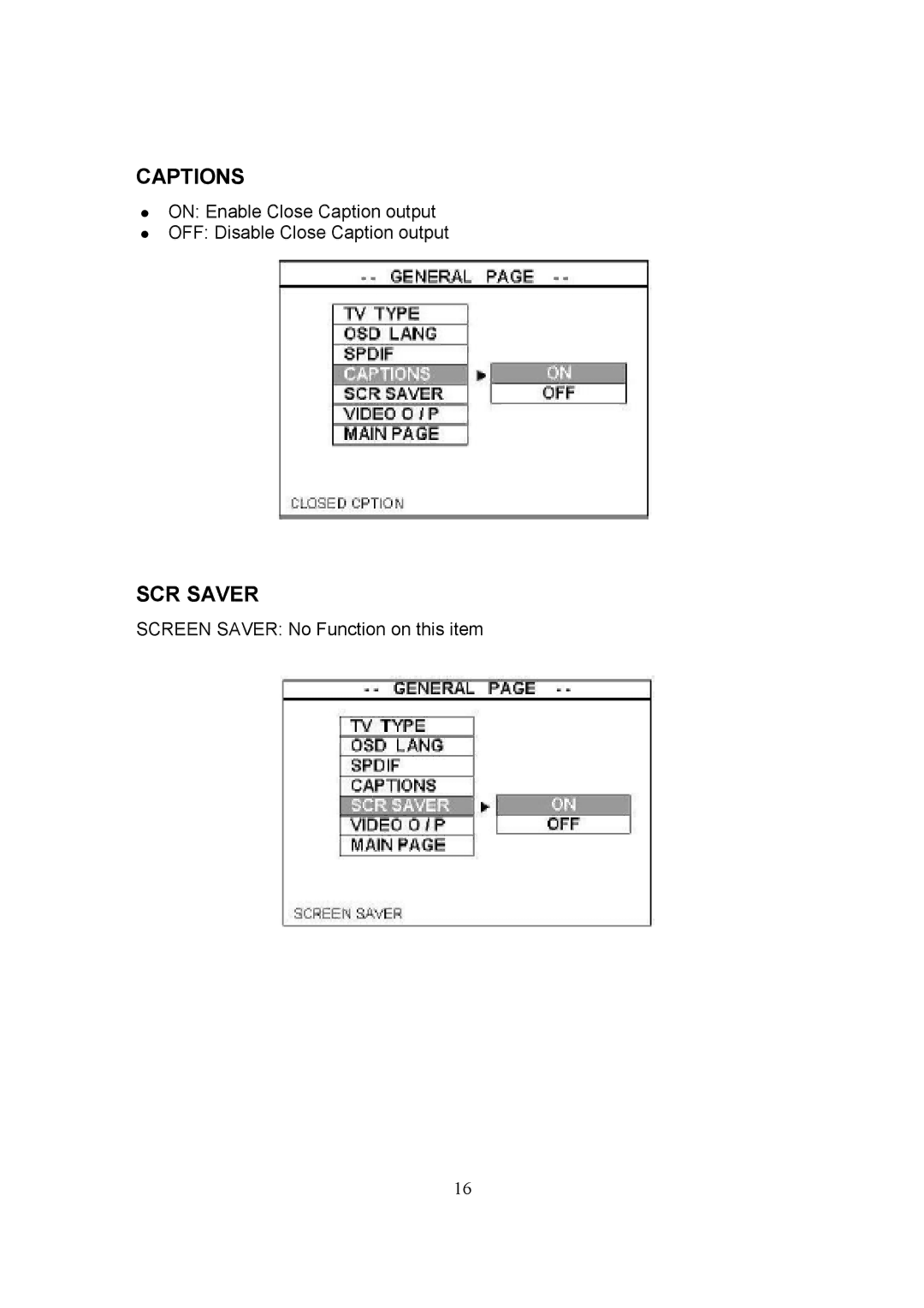 Datavideo CP-100 PRO instruction manual Captions, SCR Saver 