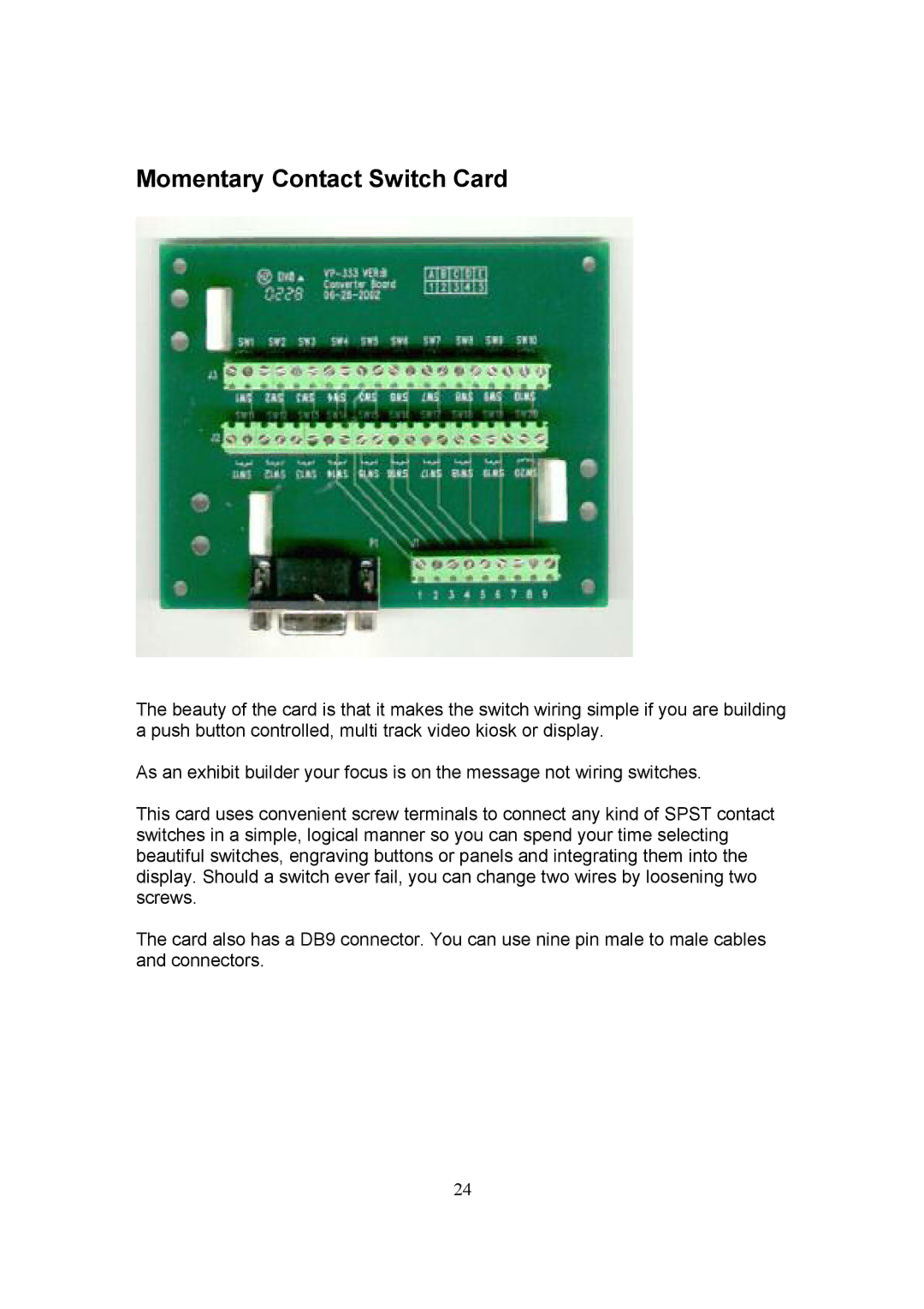 Datavideo CP-100 PRO instruction manual Momentary Contact Switch Card 