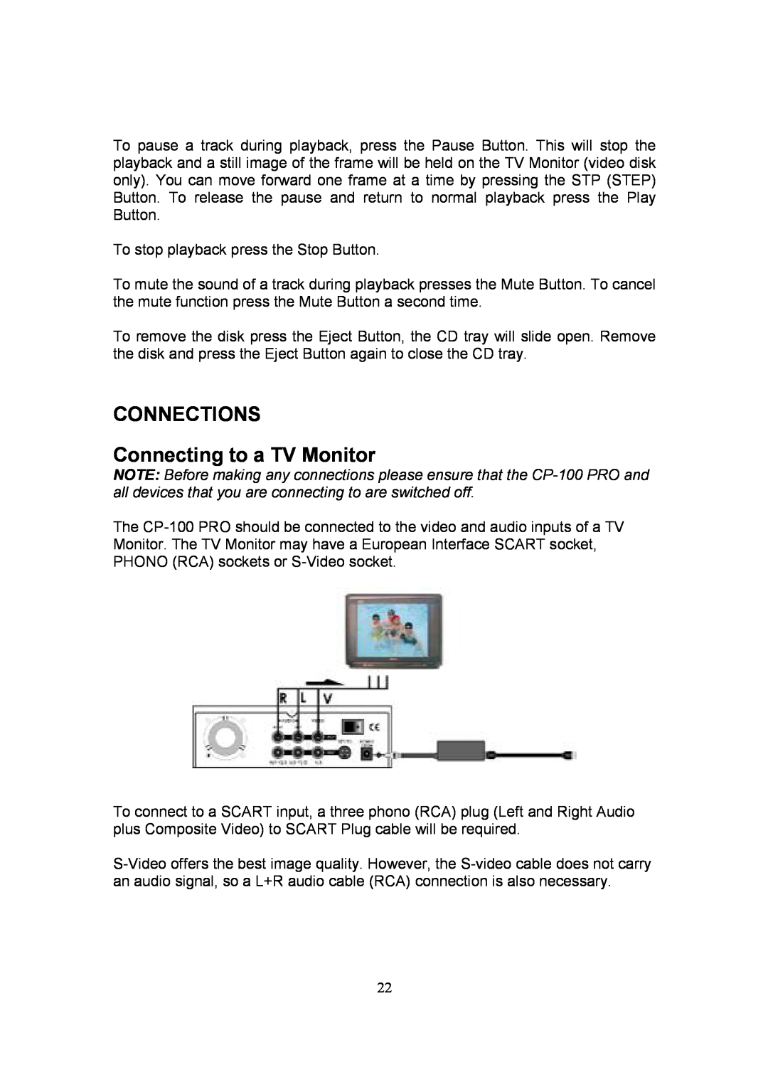 Datavideo CP-100 PRO instruction manual CONNECTIONS Connecting to a TV Monitor 