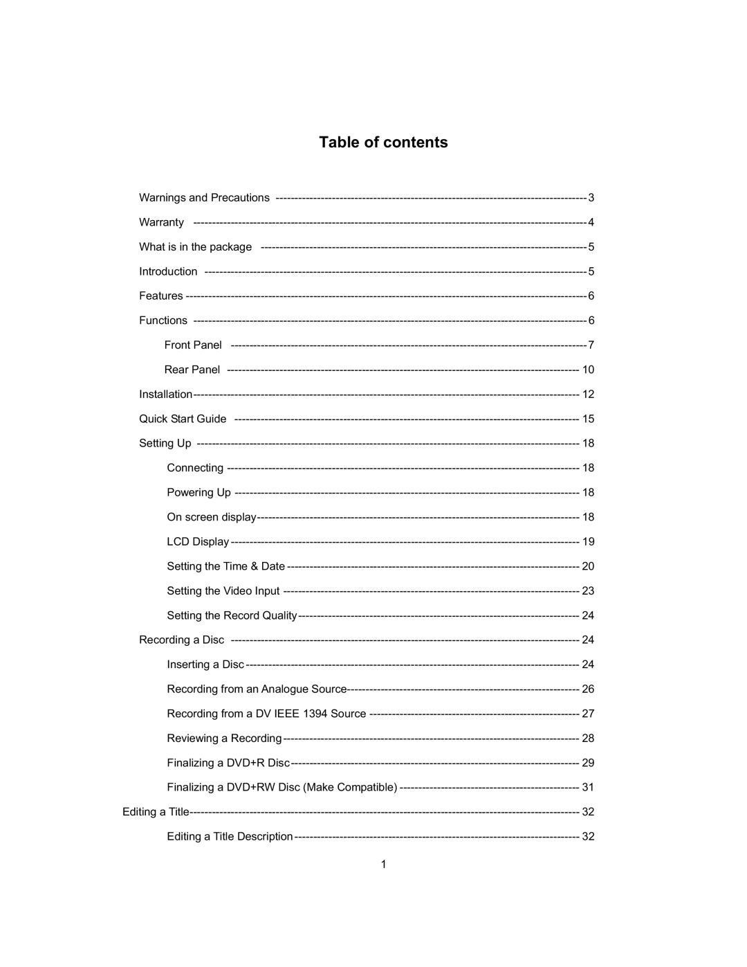 Datavideo MP-6000 Mk2 manual Table of contents 