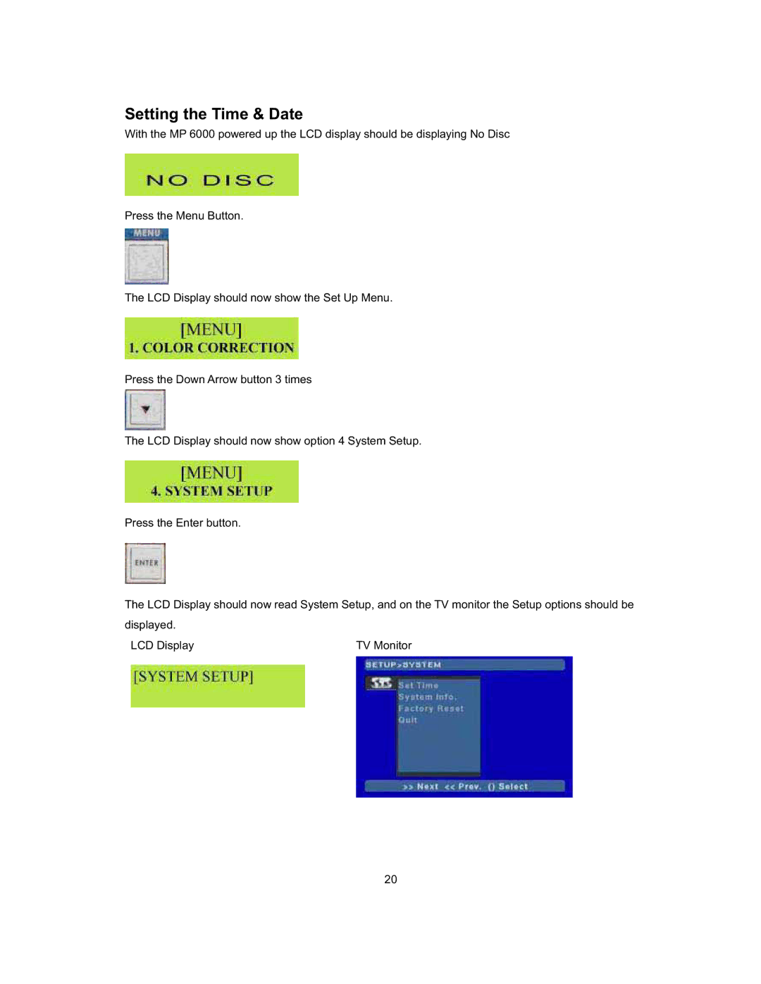 Datavideo MP-6000 Mk2 manual Setting the Time & Date 