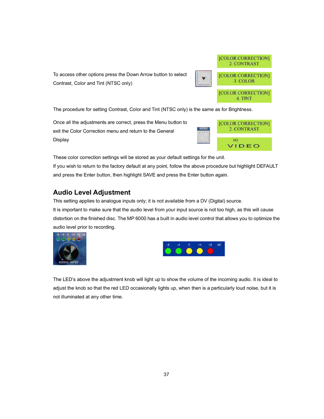 Datavideo MP-6000 Mk2 manual Audio Level Adjustment 