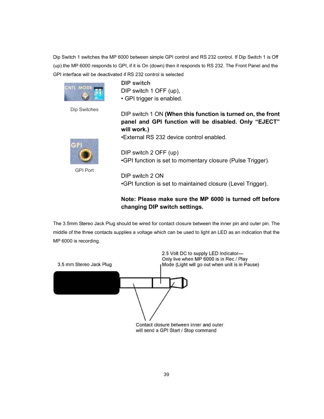 Datavideo MP-6000 Mk2 manual DIP switch 