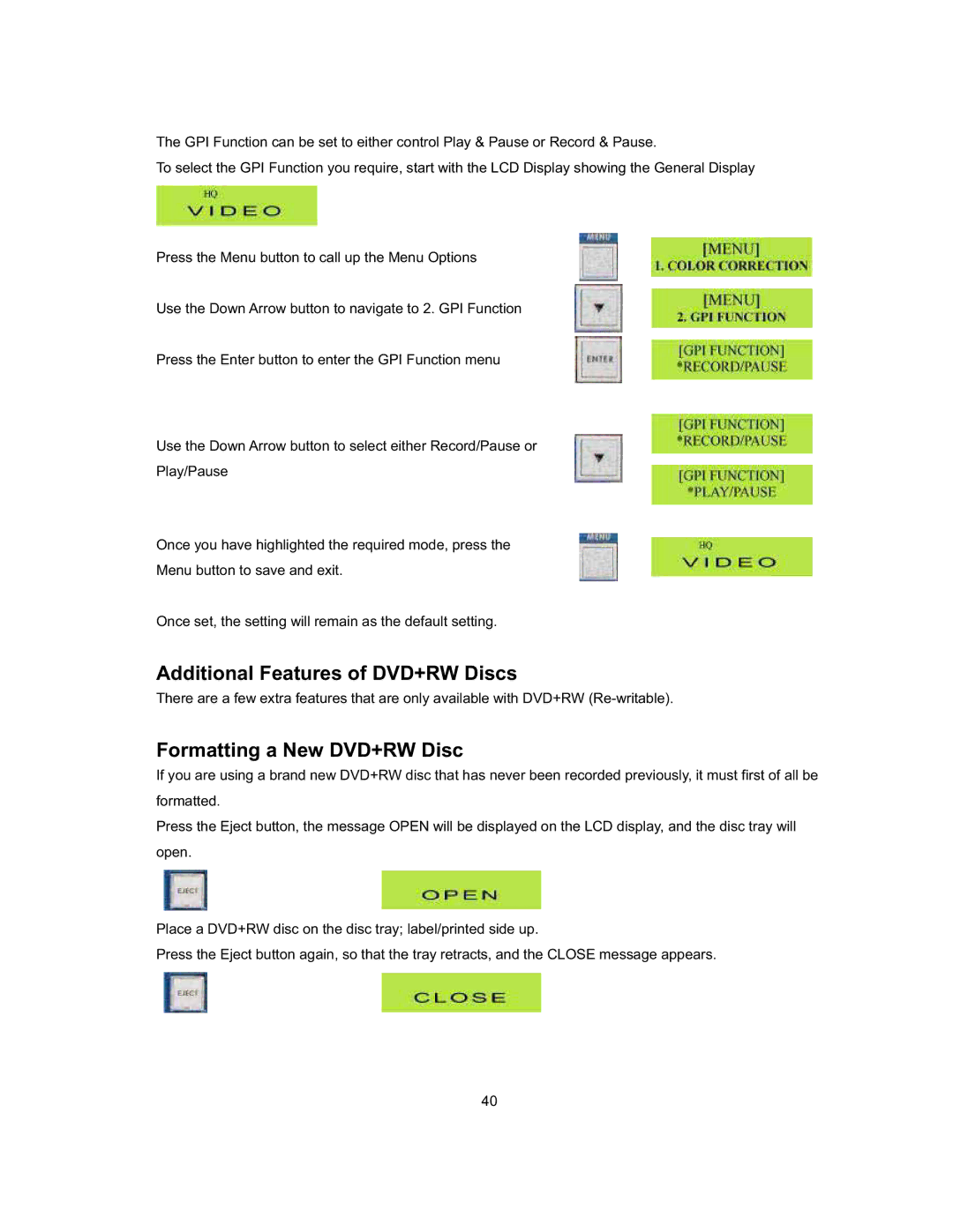 Datavideo MP-6000 Mk2 manual Additional Features of DVD+RW Discs, Formatting a New DVD+RW Disc 