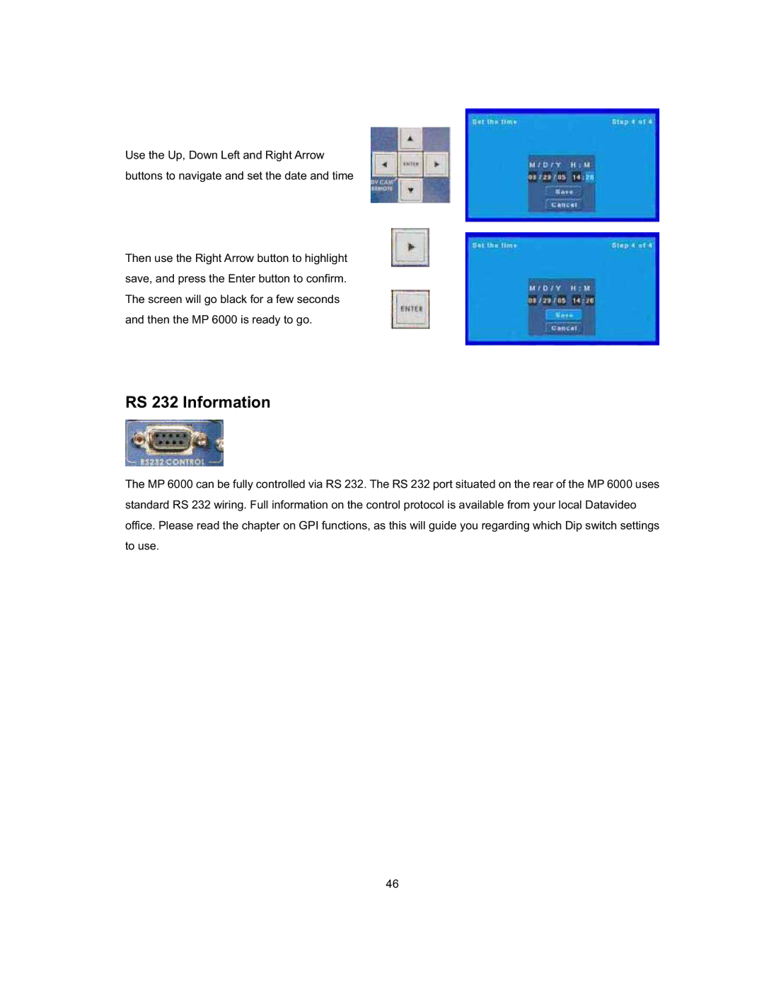 Datavideo MP-6000 Mk2 manual RS 232 Information 