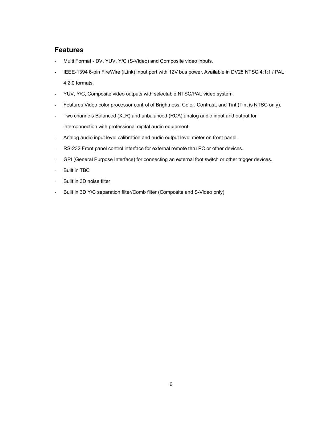 Datavideo MP-6000 Mk2 manual Features 