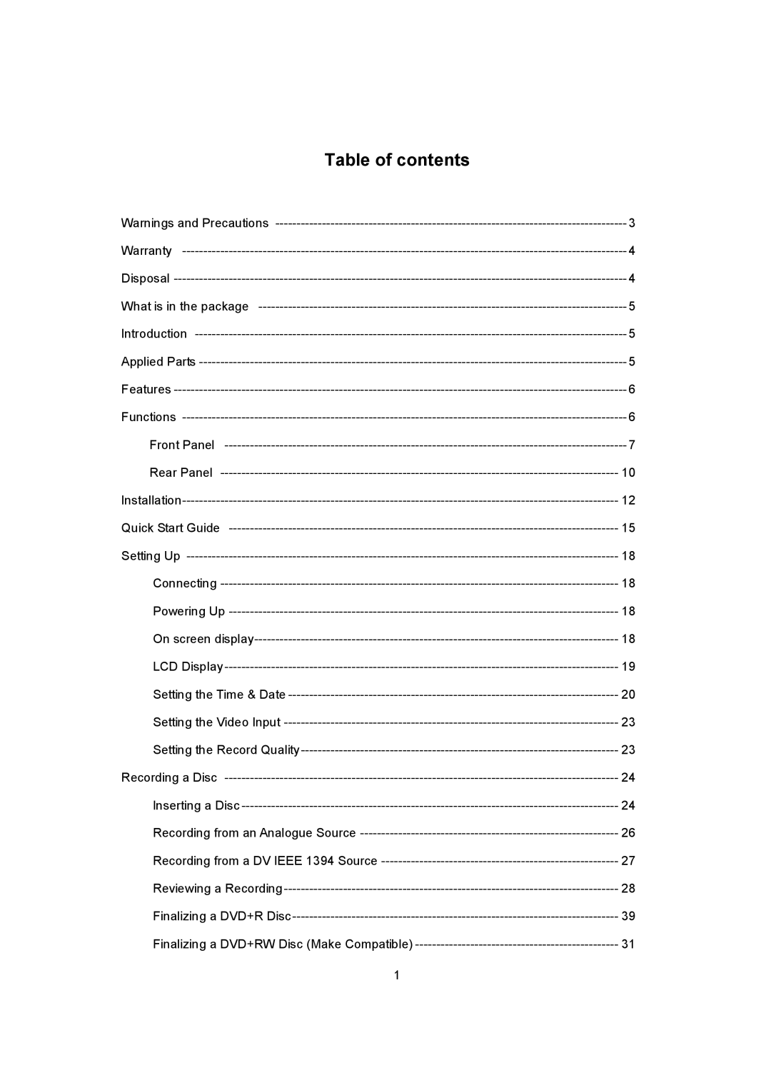 Datavideo MP6000MD manual Table of contents 