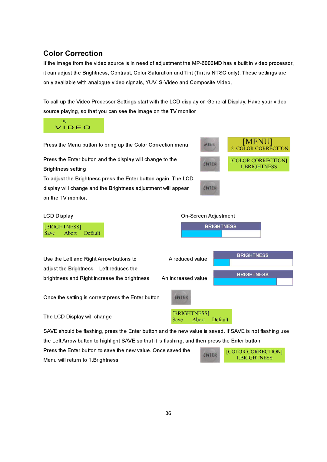 Datavideo MP6000MD manual Color Correction 