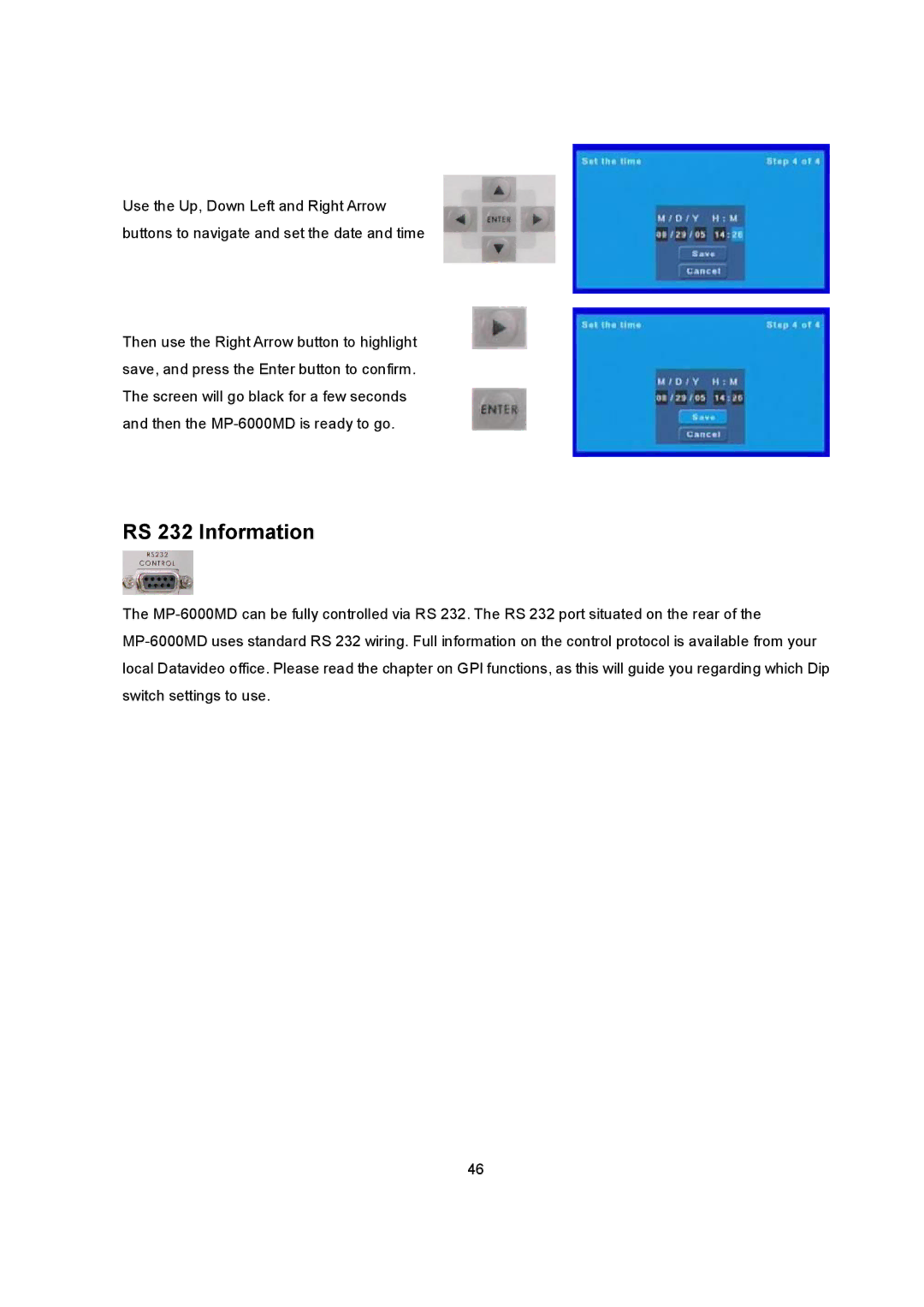 Datavideo MP6000MD manual RS 232 Information 