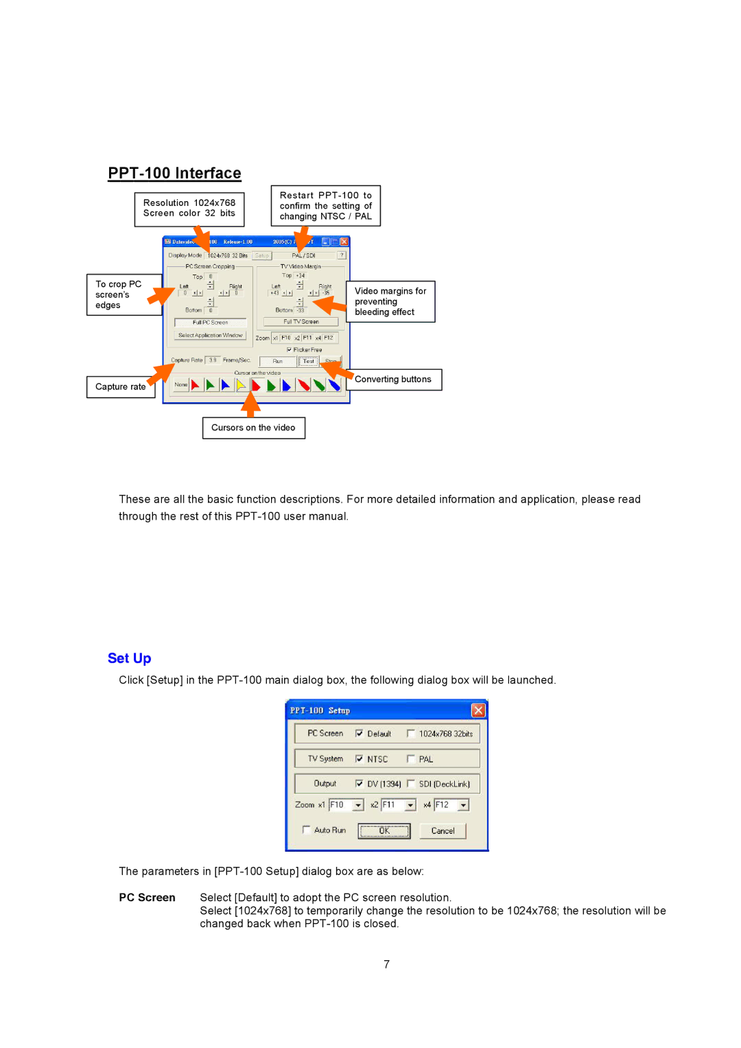 Datavideo PPT-100 manual PPT­100 Interface, Set Up 