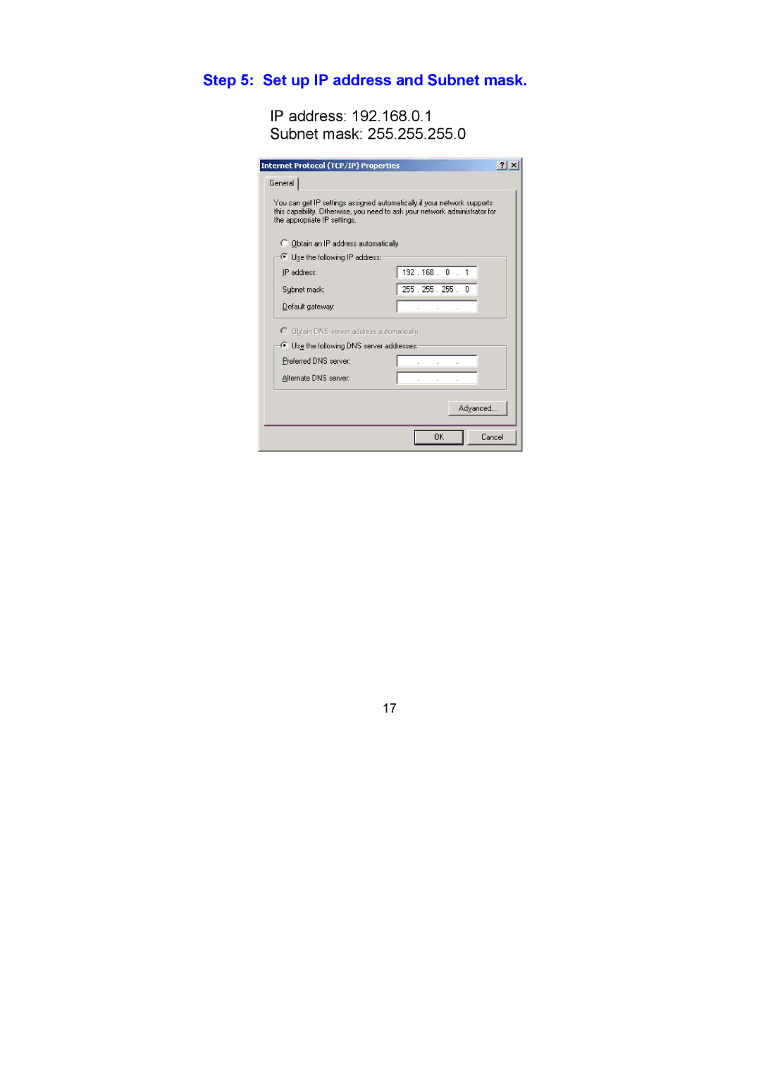 Datavideo RMC-120 user manual Set up IP address and Subnet mask 