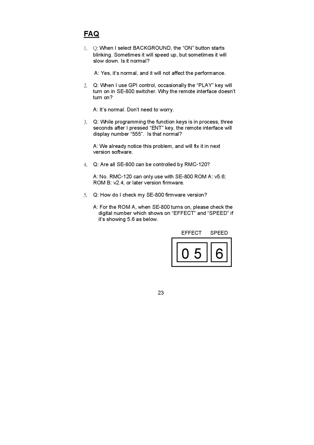 Datavideo RMC-120 user manual Faq 