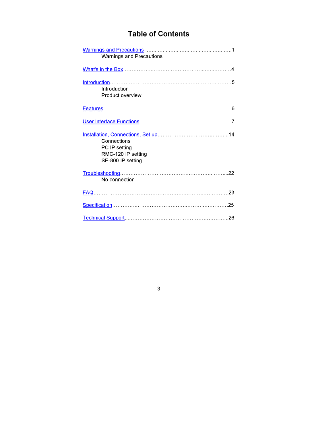 Datavideo RMC-120 user manual Table of Contents 