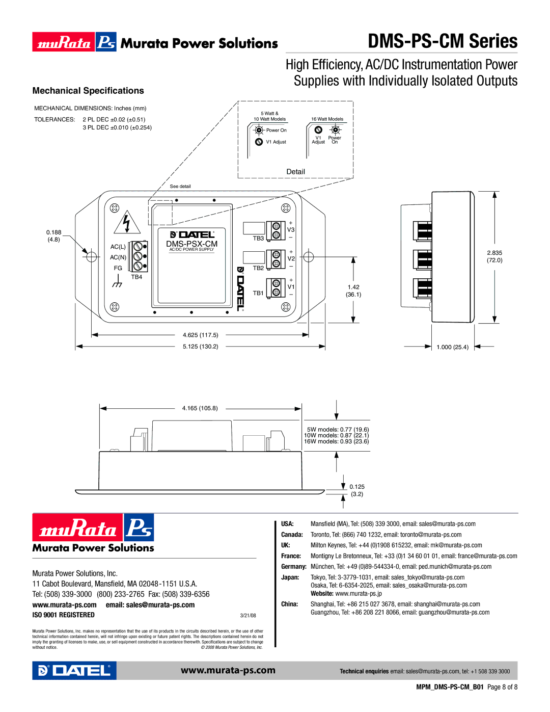 Datel DMS-PS-CM manual Mechanical Specifications, Dms-Psx-Cm 