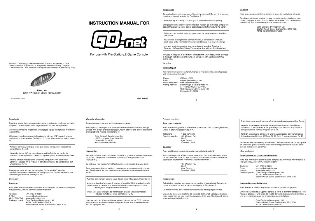 Datel ST15 0DG instruction manual Introduction, Contacting Us Garantia, Introdução, Contacto, Warranty Information 