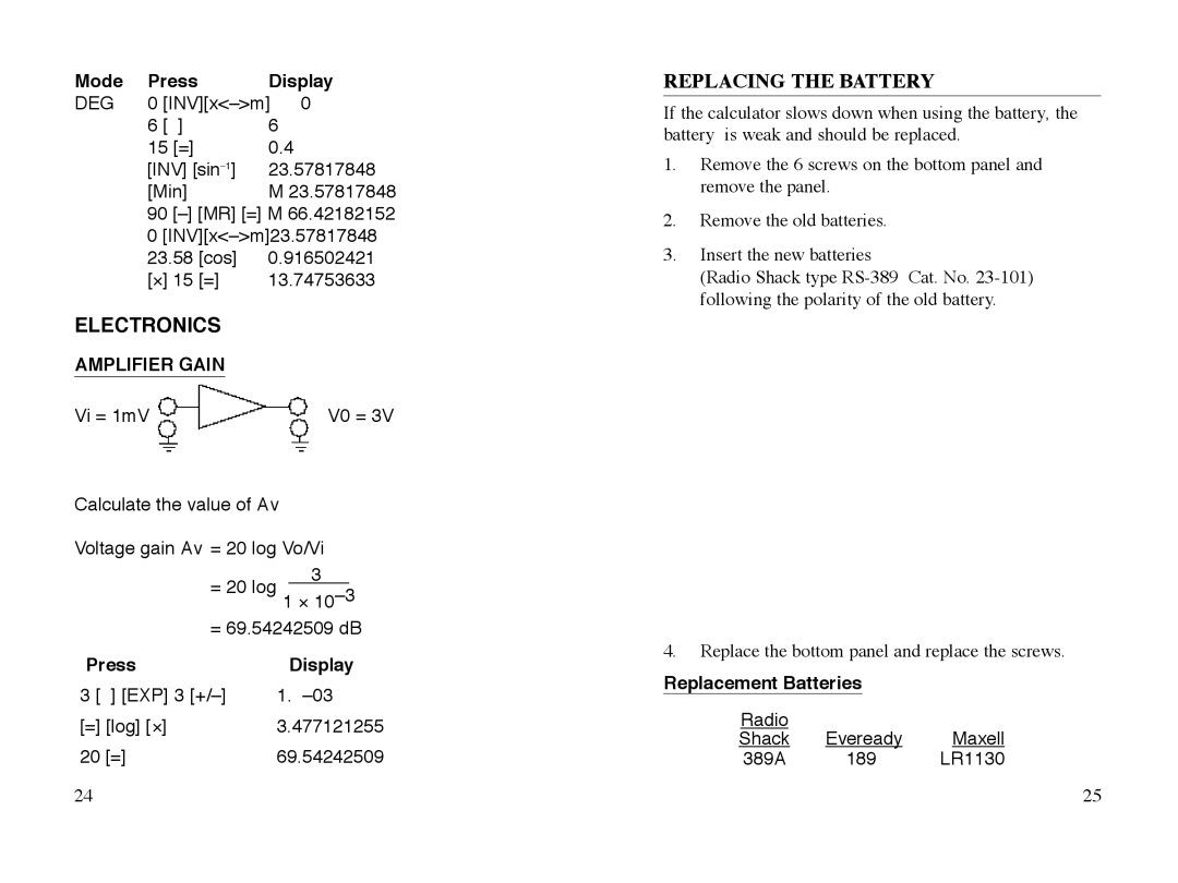 Datexx 6518206 owner manual Electronics, Replacing the Battery 