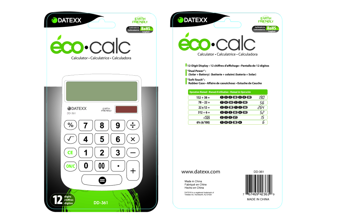 Datexx DD-361 operation manual 190, 264, 312 ÷, 152 +, 100 