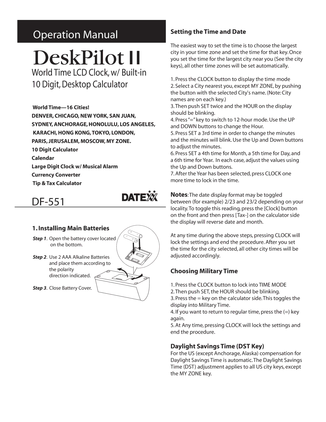 Datexx DF-551 operation manual 