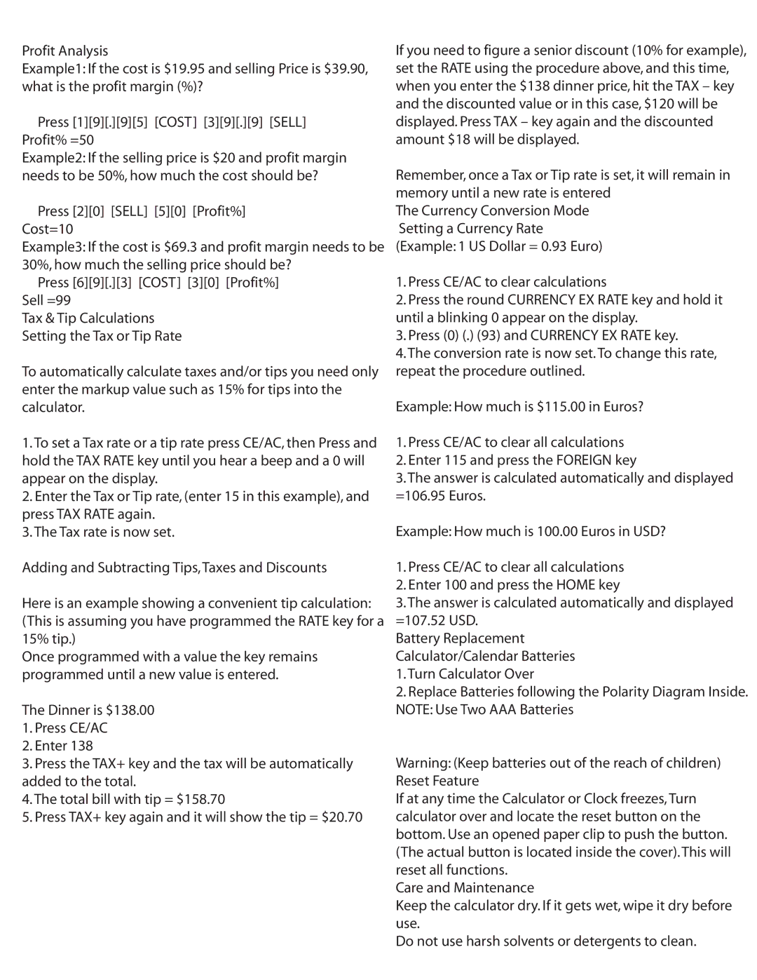 Datexx DF-551 operation manual Tax & Tip Calculations Setting the Tax or Tip Rate 