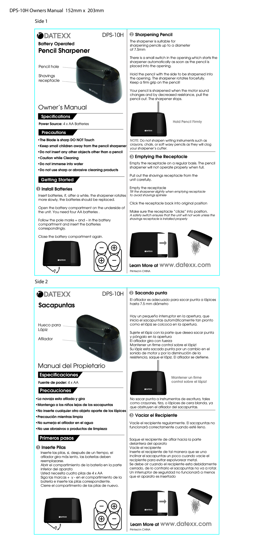 Datexx DPS-10H owner manual Side 