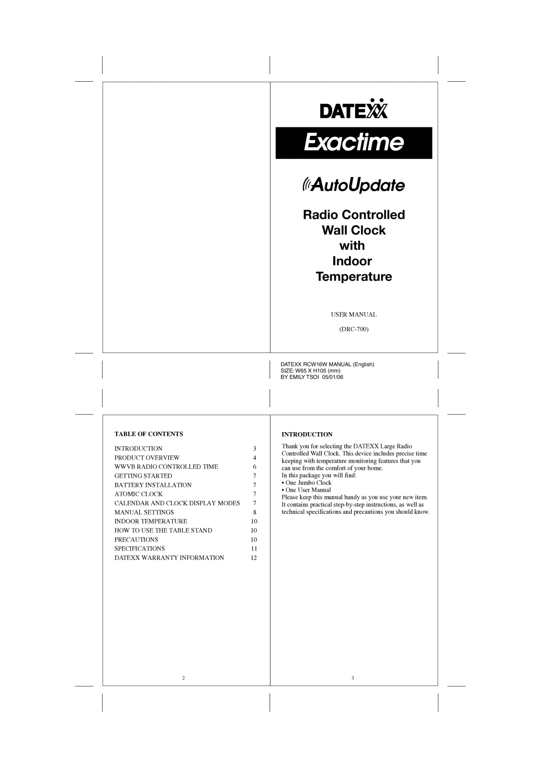 Datexx DRC-700 user manual Table of Contents, Introduction 