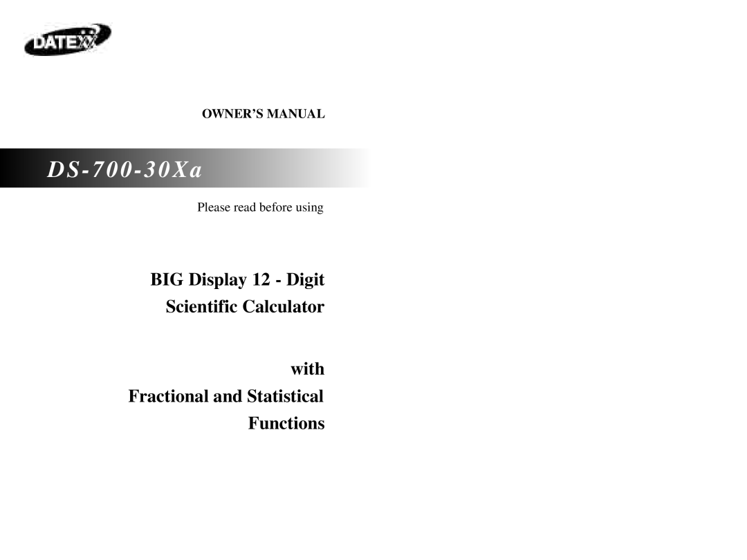 Datexx DS-700-30Xa owner manual 7 0 0 3 0 X a 