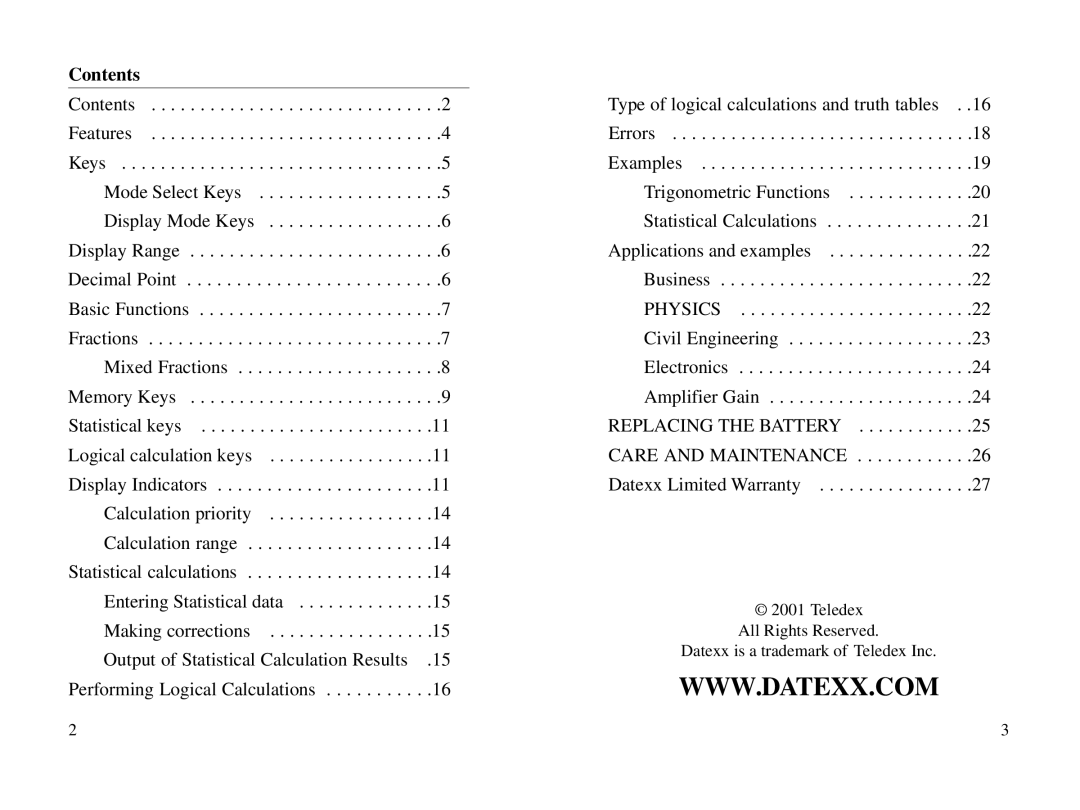 Datexx DS-700-30Xa owner manual Contents 