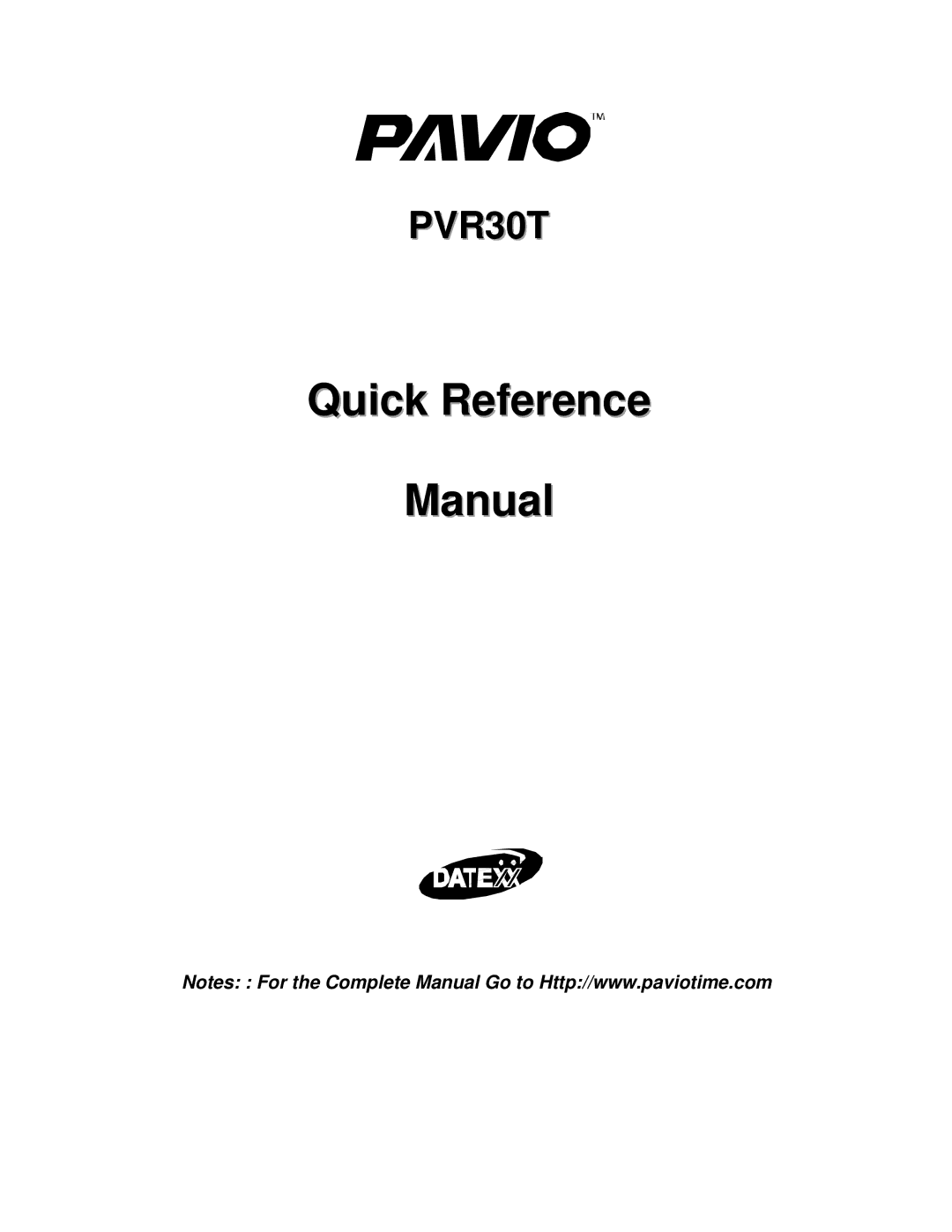 Datexx PVR30T manual Quick Reference Manual 