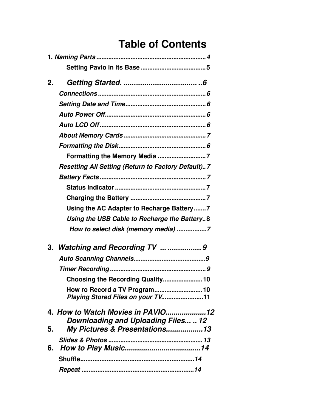 Datexx PVR30T manual Table of Contents 