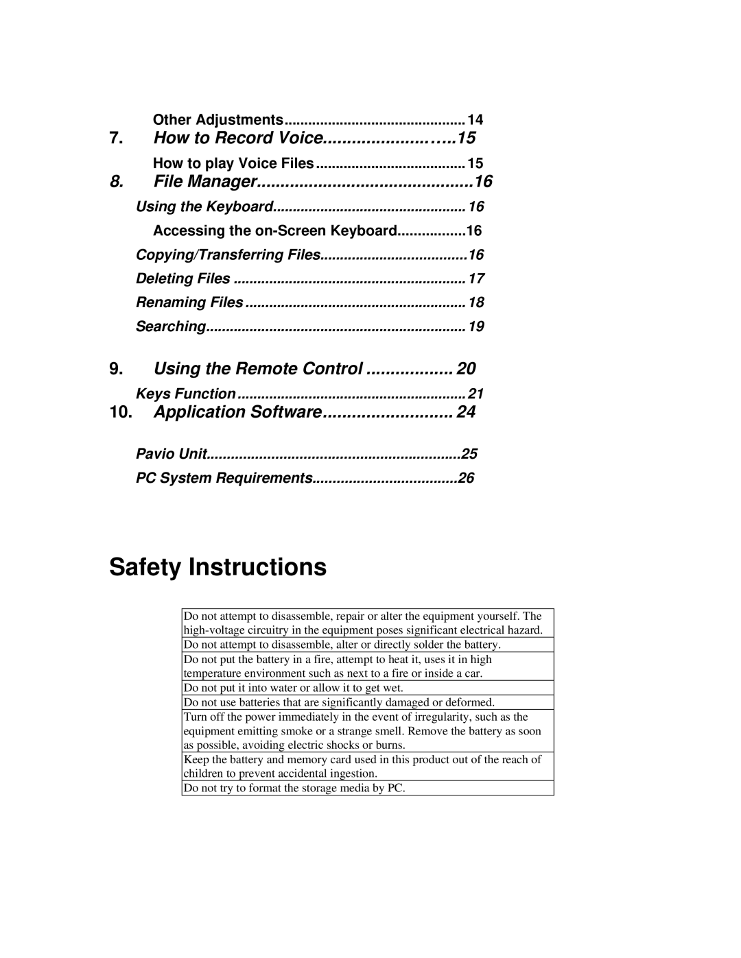 Datexx PVR30T manual How to Record Voice......................…..15, Application Software, Other Adjustments 